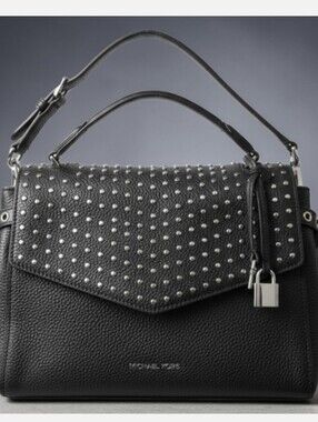 Michael Kors Black Studded Leather Top-Handle Satchel